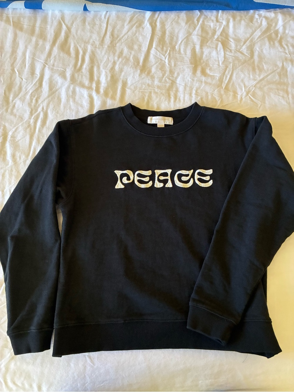 Spiritual Gangster Black Crewneck Sweater with 'PEACE' Embroidery Womens Small